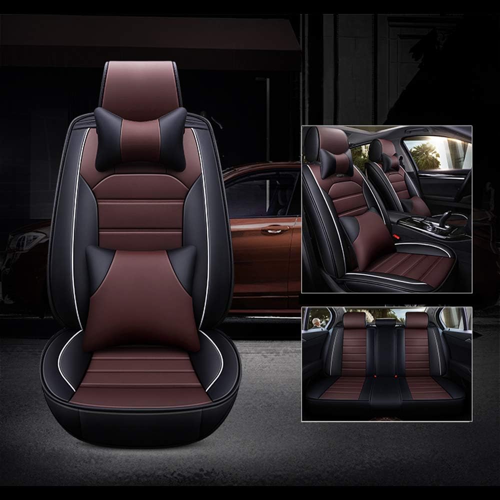 otoez Car Seat Covers Full Set, Leather Seat Covers for Car, 5 Seat Waterproof Automotive Front and Rear Seat Cushion Protector Fit for Most Car Sedan Truck (with Pillows)