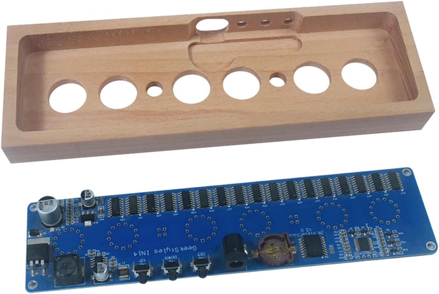 Wooden Digital LED Clock Electronics Accessory Set With Shell Light Coppers Rings Circuit Board For All Genders