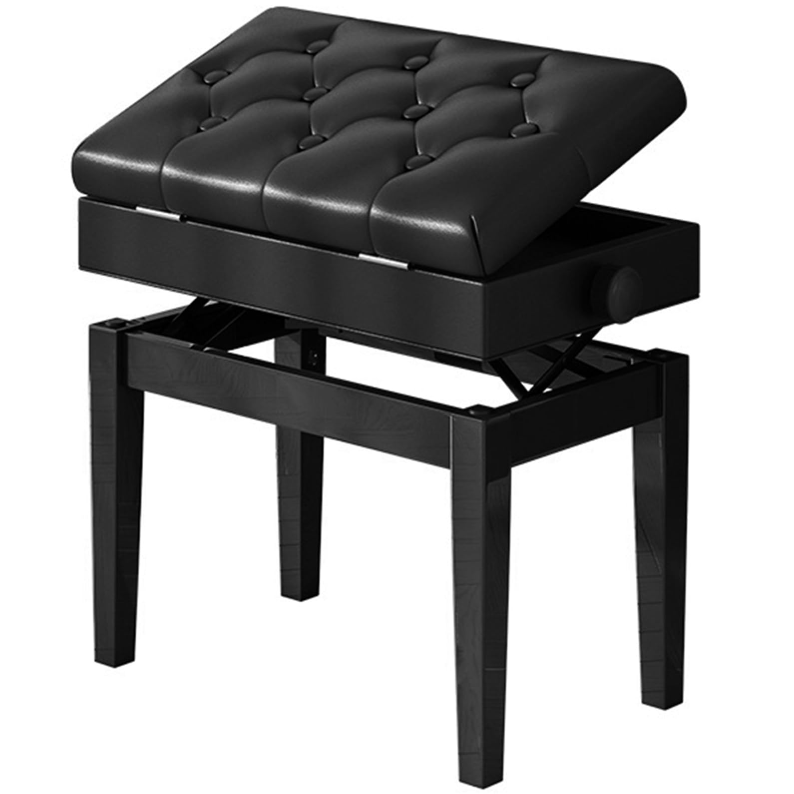 Sgabello Per Pianoforte Regolabile HOMCOM Con Contenitore - Panca In Legno E Finta Pelle, Altezza 46-56 Cm, Nero - Foto 11