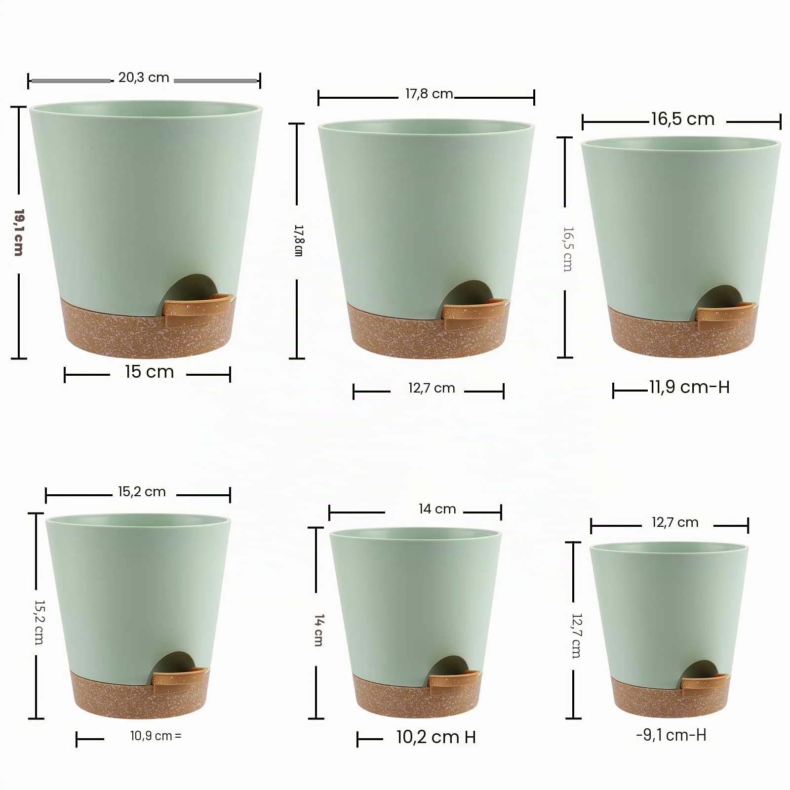 YNNICO Pots de Fleurs d'intérieur de 20,3 cm, 16,5 cm, 14,9 cm, 14,9 cm, 14,9 cm, 13,9 cm, 13,9 cm, 13,9 cm, 13,9 cm, 13,9 cm, 12,7 cm, Pots de Fleurs en Plastique