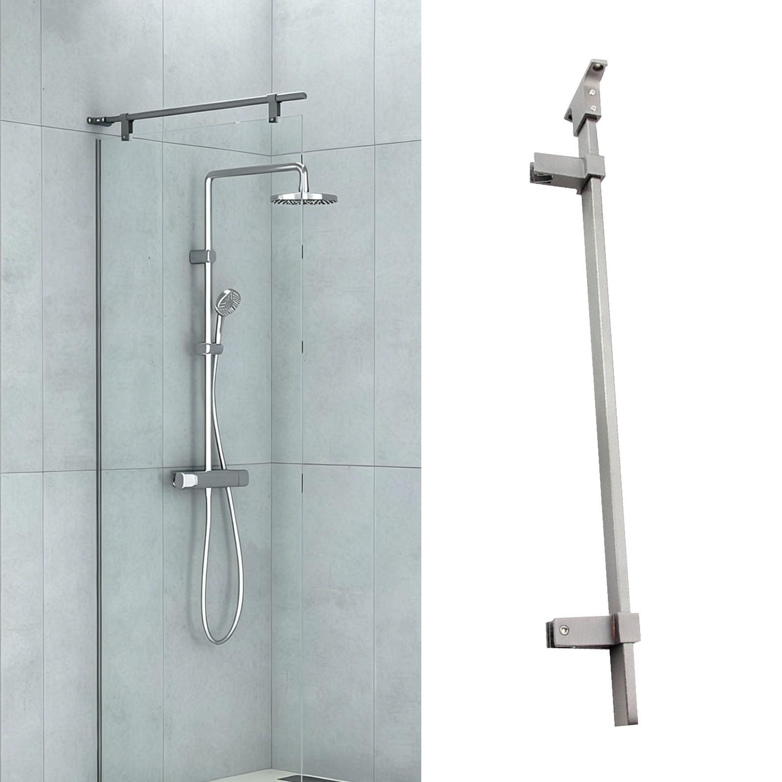 NMKSYX T-shaped Frameless Shower Arm Support Bar, Shower Door Top Support Rod for 8-12mm Thick Glass, Black Gray Silver Walk-in Bathroom Stabilizer Arm(Gray,100cm(39 2/5"))