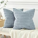 Otostar クッションカバー 45x45cm 北欧 2枚セット コールテン 麦の穂 おしゃれ 可愛い モダン ファスナー インテリア ソファー用クッションカバー(45x45, グレー)