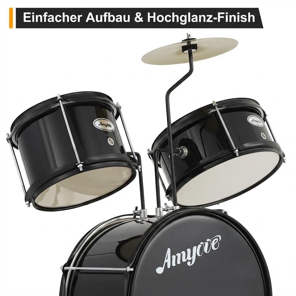 Garvee Kinder Schlagzeug Set 3-teilig – Komplettes Junior Percussion Kit aus Holz/Metall mit Bassdrum, 2 Marken-Markenfreie Schuhe Schuhe, 8" Becken, Hocker, Sticks & Basspedal – Perfekt für