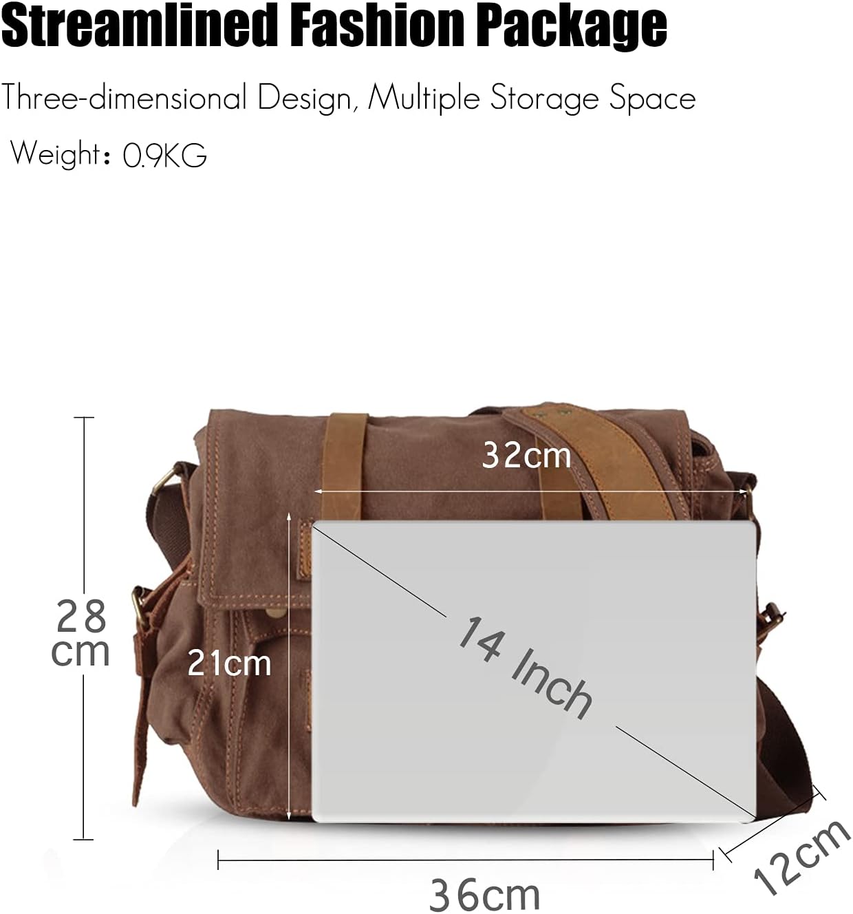 FANDARE New Vintage Messenger Bag Satchel Bag bag Bookbag Casual Travel Shoulder Bag