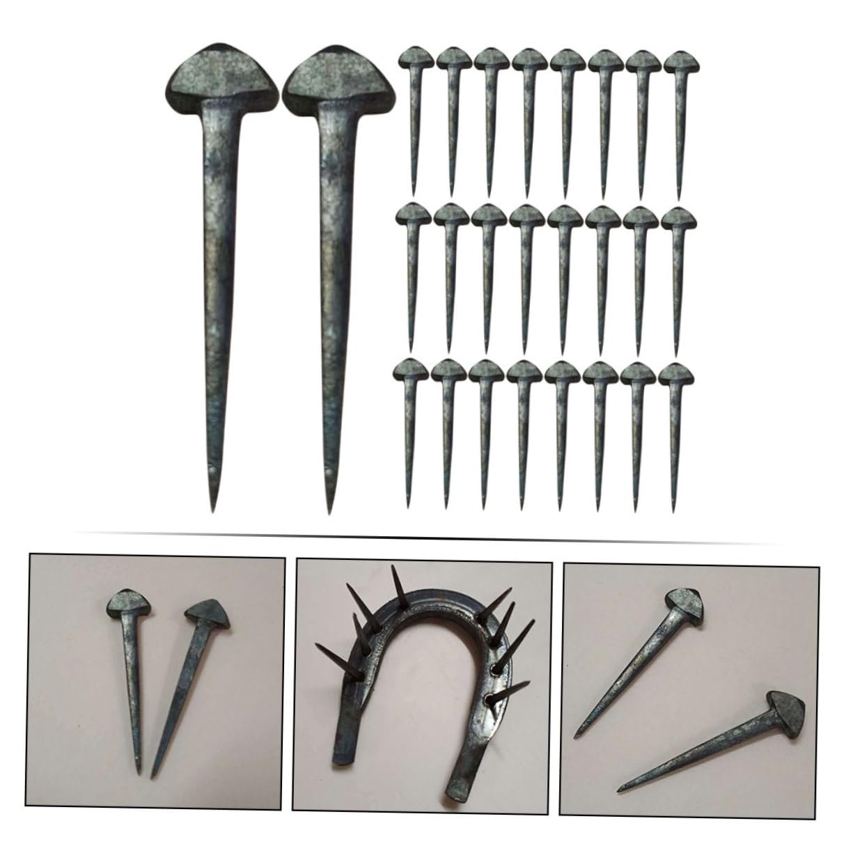 IWOWHERO 50pcs Horseshoe Nails for Horse Shoes Round Head Ground Nails Professional Horseshoe Repair Tools