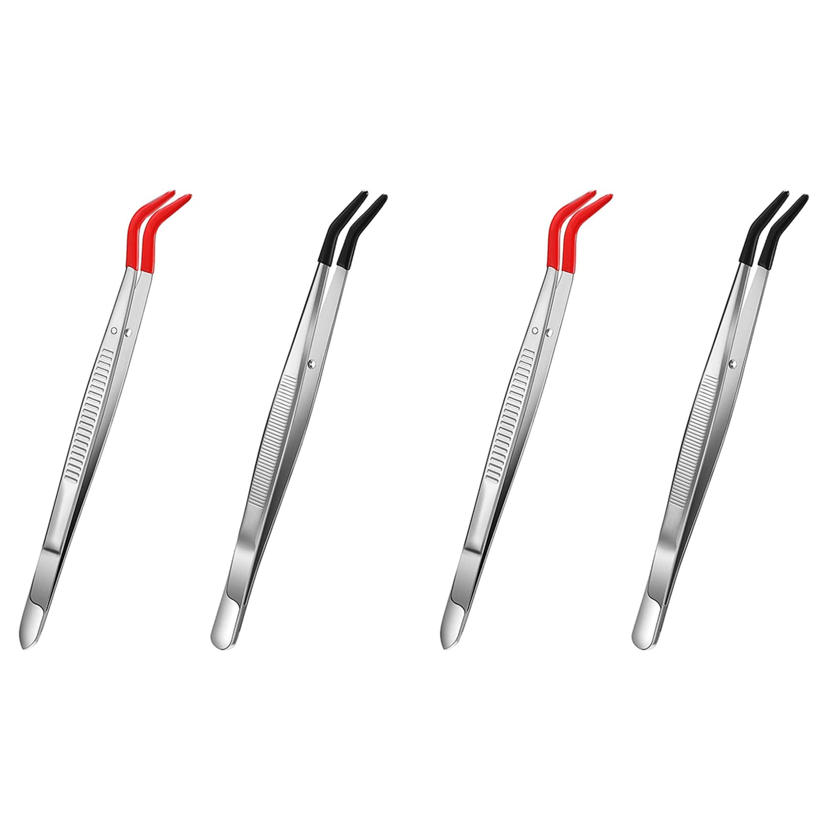 Jnchdghwa As Shown 4 Pcs Tweezers Curved Bent Rubber Tip Tweezers Stainless Steel Crafts Tweezers For Lab Jewelry Making