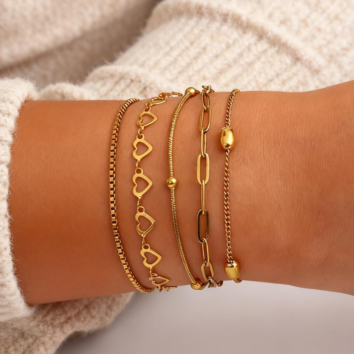 18K Gold Plated Bracelet Sets for Women Waterproof - Trendy Thin Dainty Stackable Cuban Link Paperclip Snake Twisted Chain Fashion Jewelry Accessories Gifts for Women - Image 2