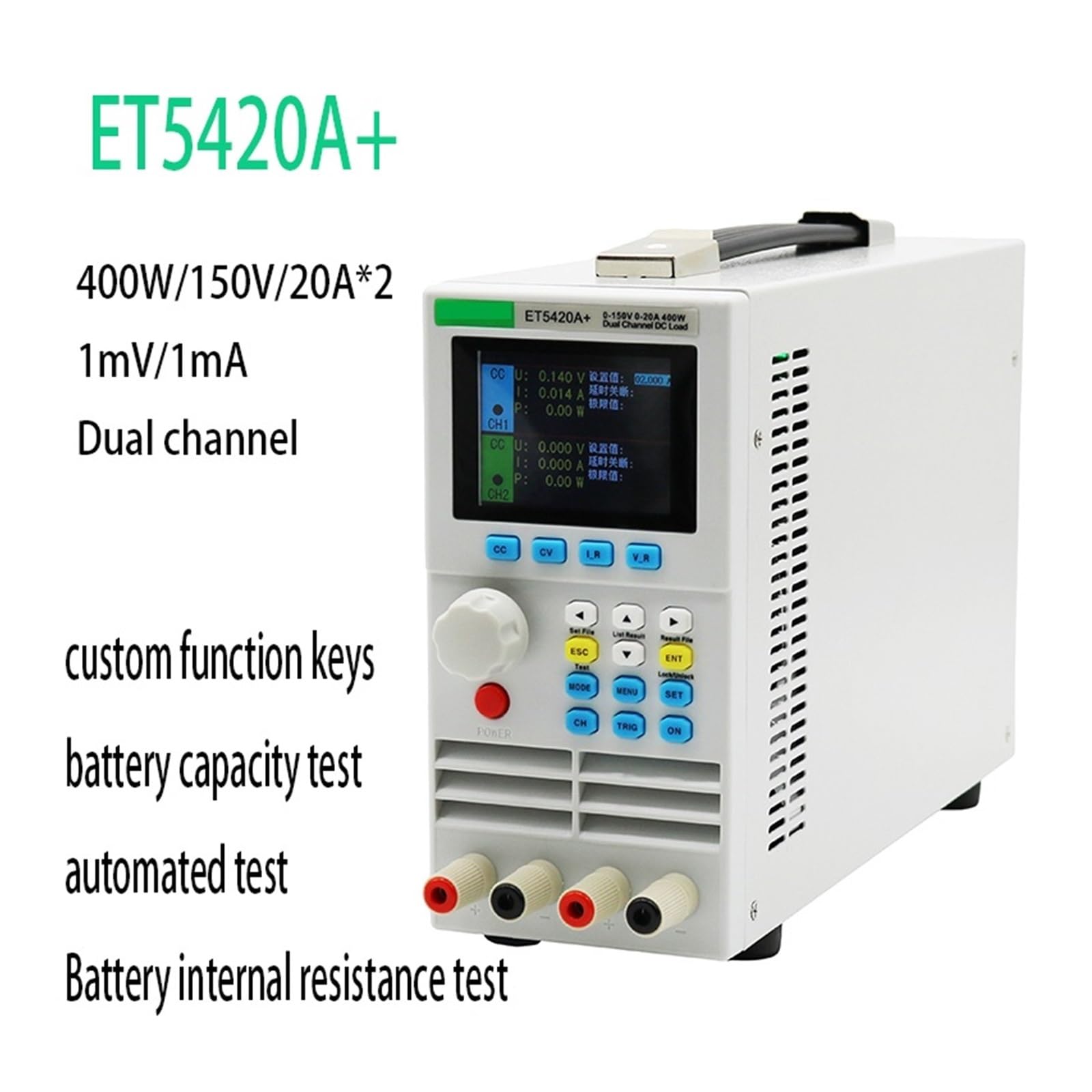 ET5410+ ET5411+ ET5420 Obciążenie elektryczne DC Wysoka precyzja Dwukanałowy regulowany tester obciążenia akumulatora Tester pojemności akumulatora,Szeroki Zakres Testowy(ET5420)