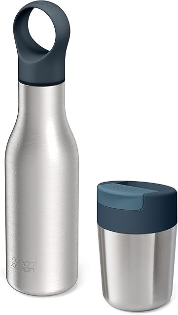 Joseph Joseph 81129 Refill Reuse Repeat zestaw dwuczęściowy składający się z kubka podróżnego i butelki, stal nierdzewna