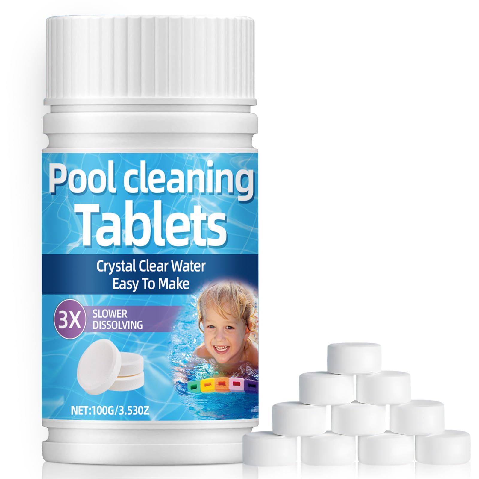 Nozerix Chlorine Tablets, Non-Toxic Chlorine Granules, Strong Ice Bath Cleaning Tablet, Hot Tub Tablet for Swimming Pool and Spas, Purifies Crystal Clean and Clear Water (100 Tablets)