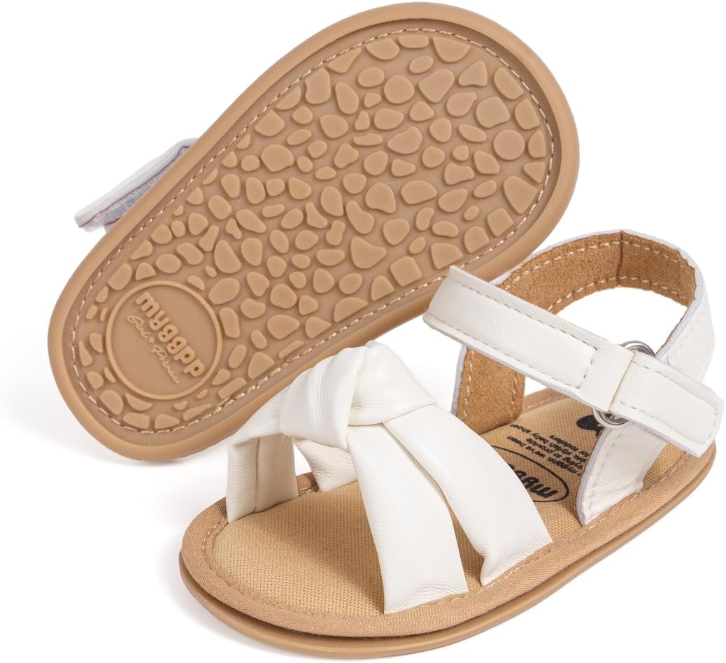 Meckior Baby Toddler Infant Girls PU Leather Soft Open Toe Summer Sandals Flower Princess Flat Shoes