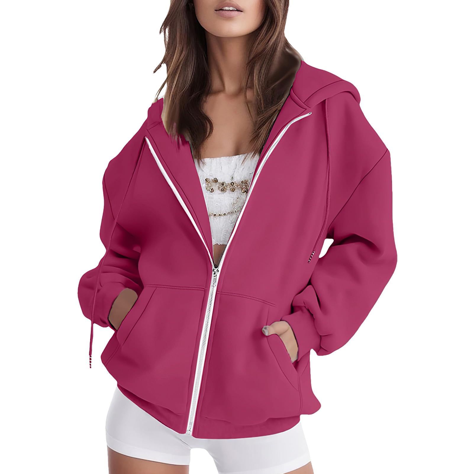 amropi Sudadera de Mujer Deportiva Chaqueta con Capucha y Cremallera Casual Hoodie Abrigo