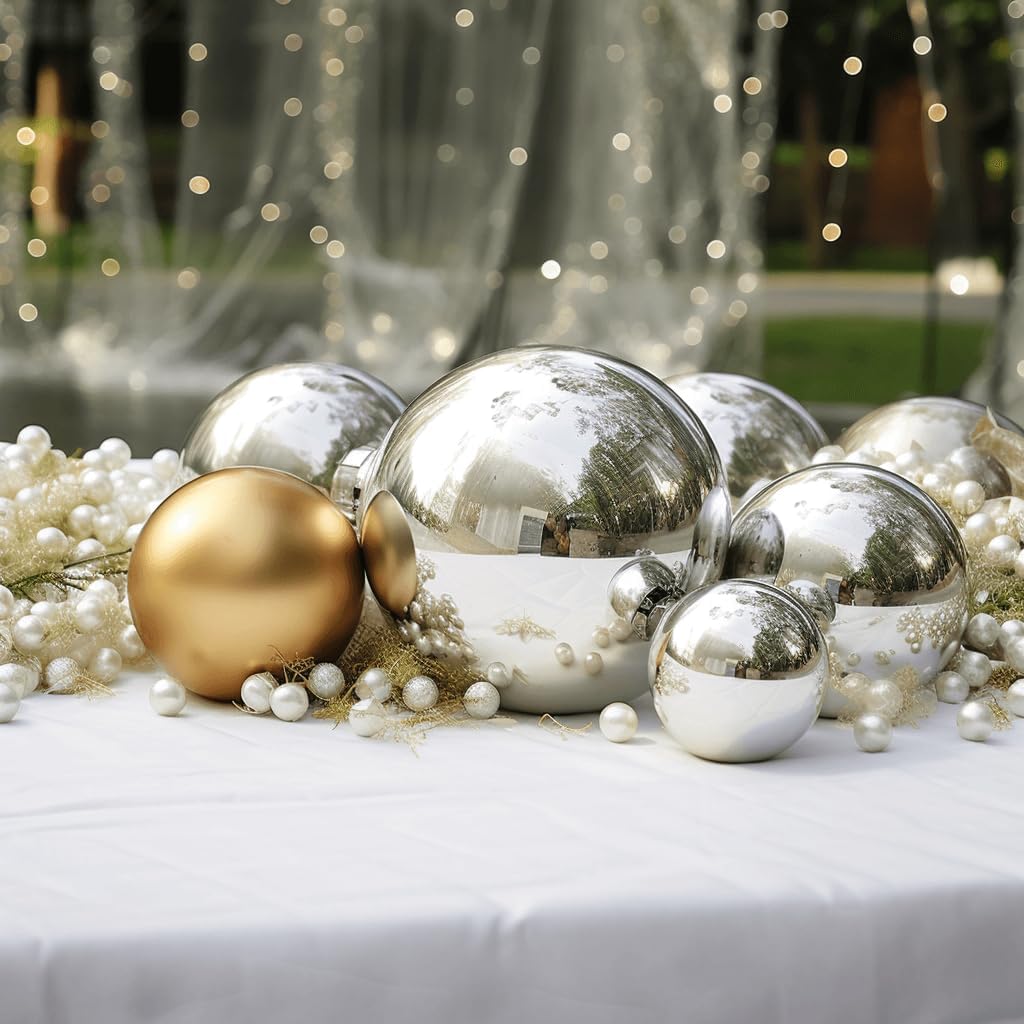 Tableclothsfactory Silver Stainless Steel Gazing Globe Mirror Ball, Reflective Shiny Hollow Garden Spheres - 20"