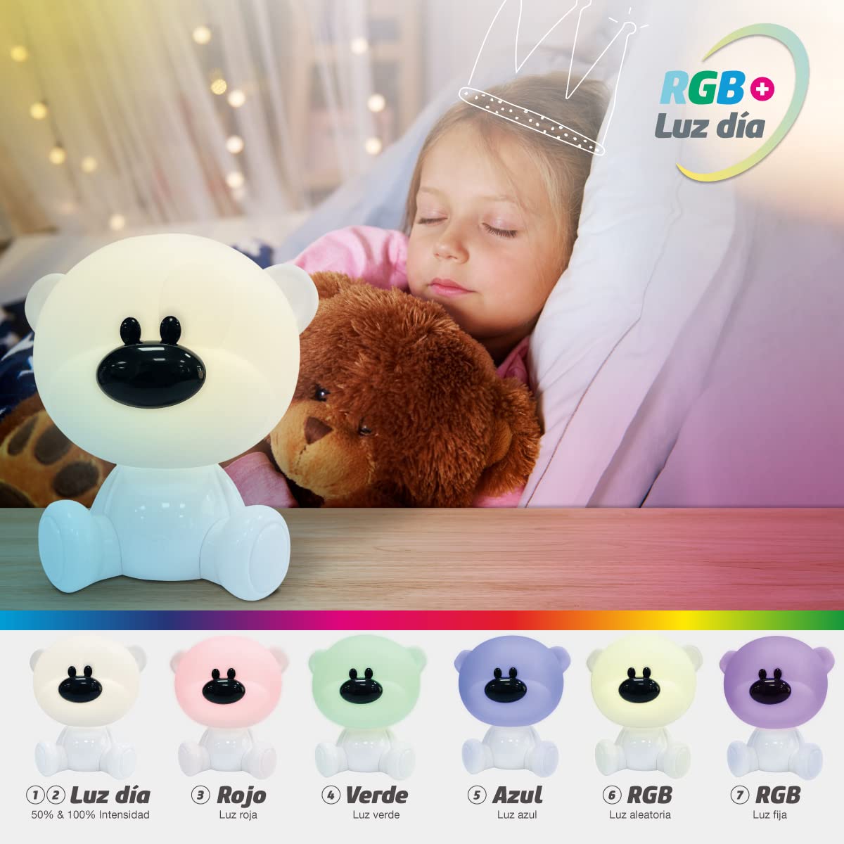 gsc evolution Luce notturna per bambini a LED Orsetto 2,5 W RGB + batteria ricaricabile per luce diurna Bianca