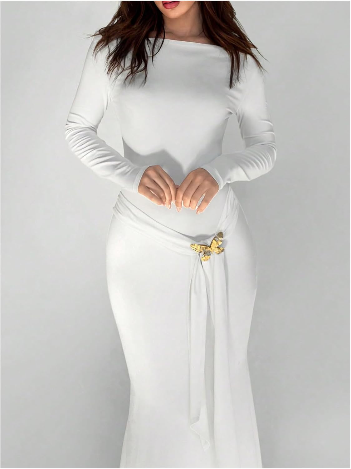 SOLY HUX Women's Off The Shoulder Maxi Dress Long Sleeve Fishtail Bodycon Evening Party Long Dresses - Image 4