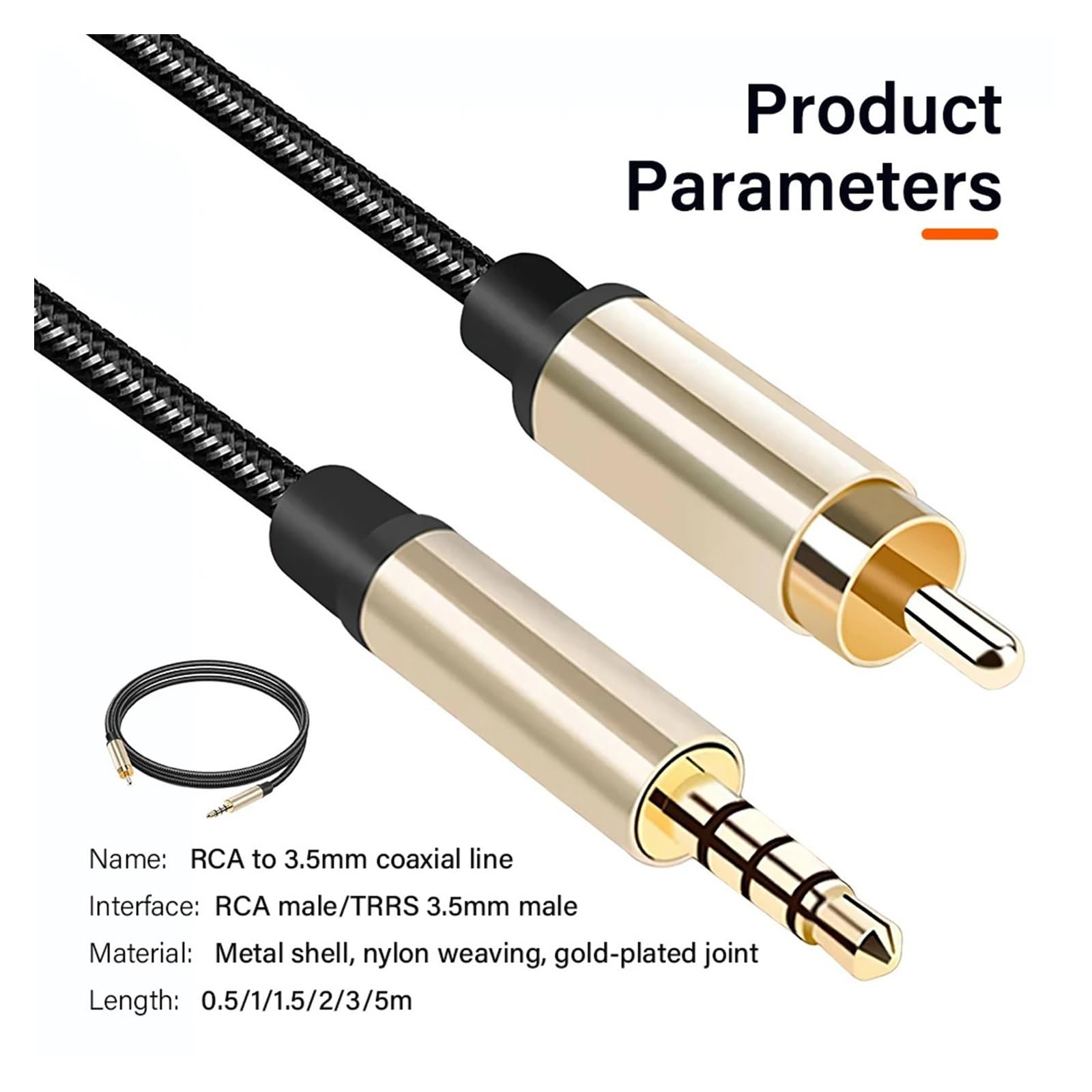 Câble Audio Coaxial S/PDIF TRRS 3,5 Mm Vers RCA, Convertisseur Adaptateur Prise Phono For Téléphone, Ordinateur Portable, Téléviseur Et Voiture, Plusieurs Longueurs Disponibles(5M)