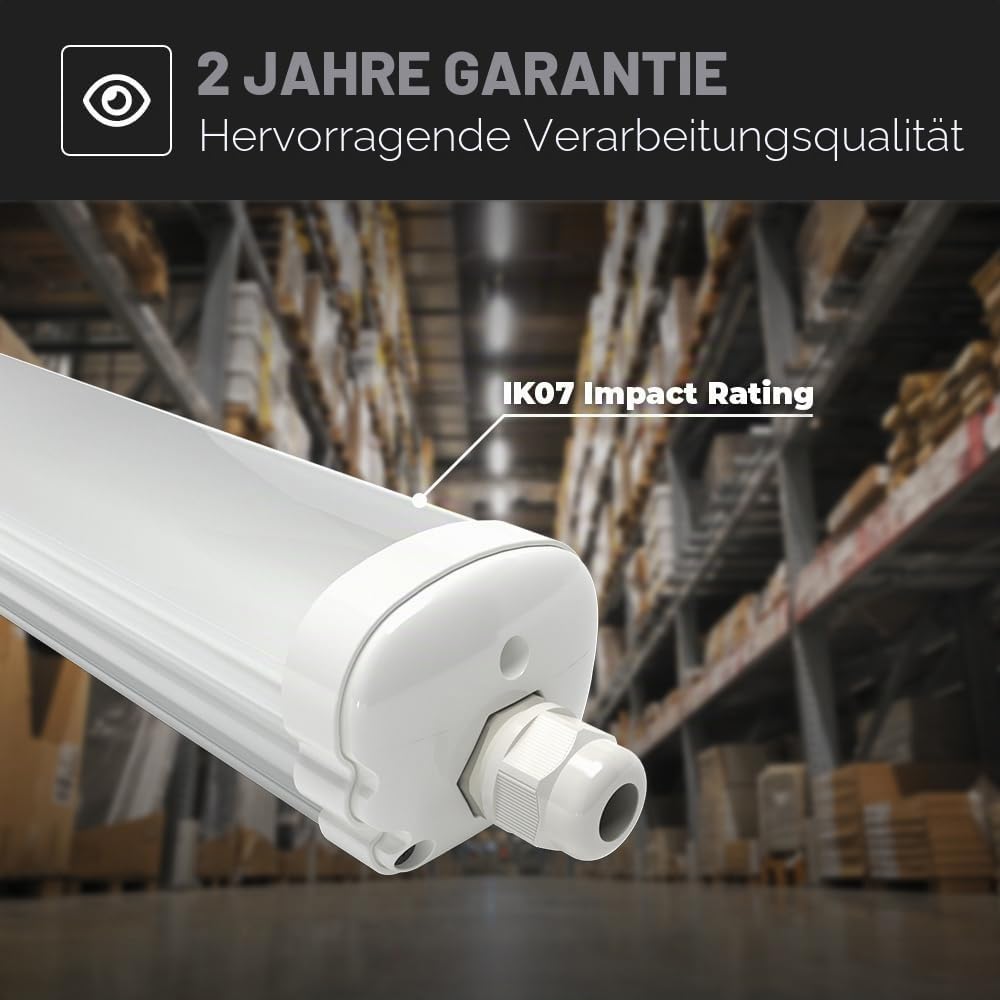 HOFTRONIC 6er Pack LED Feuchtraumleuchte 120cm IP65 36W 4320 Lumen 6500K Kaltweiß Verknüpfbar