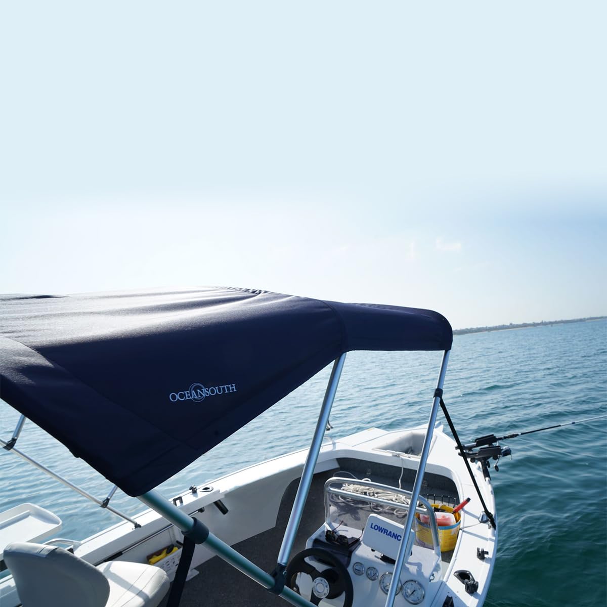 Oceansouth 3 Bow Bimini Top con integrato Conservazione Bagagliaio (Blu, Larghezza 1.7m - 1.9m)
