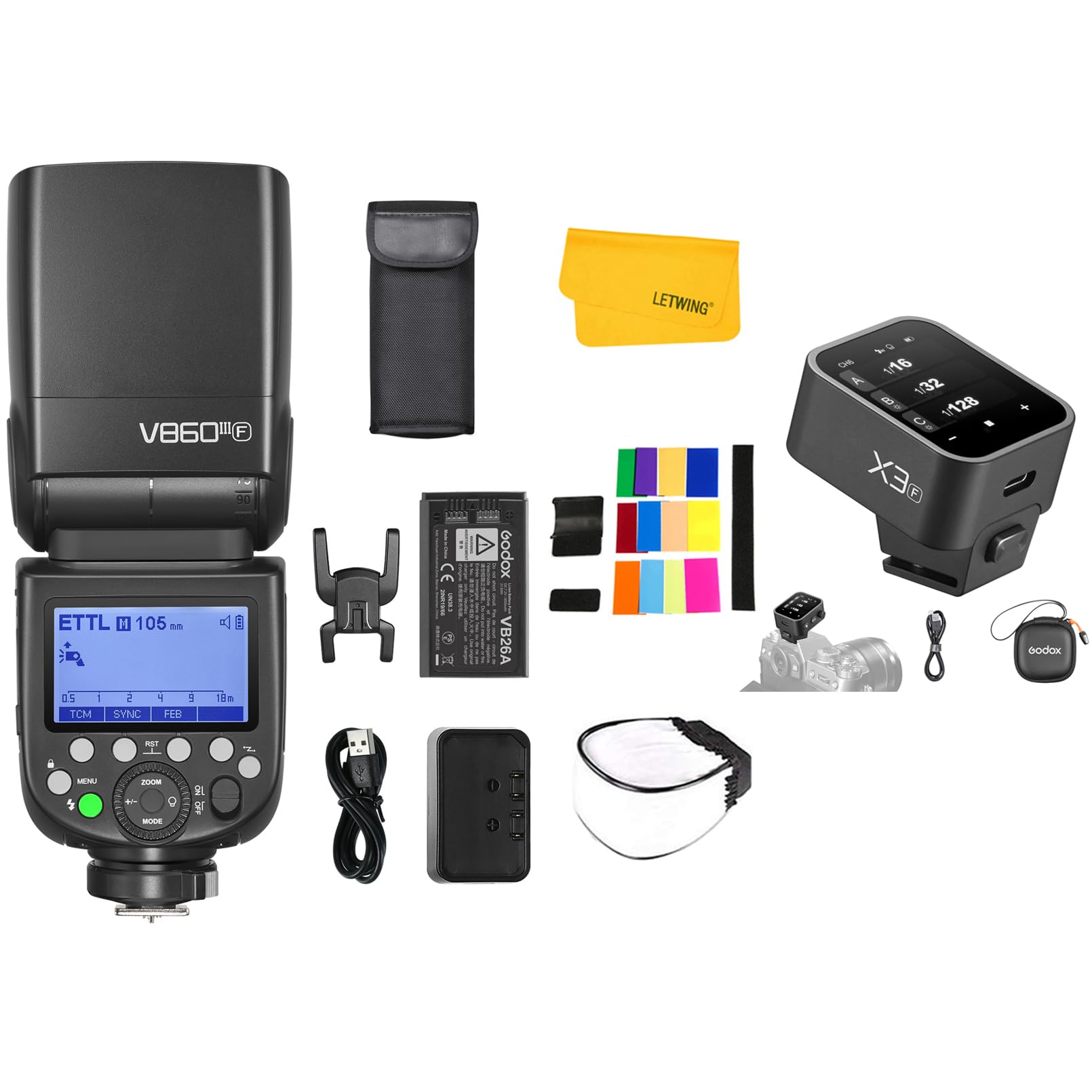 Godox V860III V860III-F Flash for Fujifilm Fuji Camera, 7.2V/2600mAh Li-ion Battery, 2.4G Wireless Speedlite TTL 1/8000s HSS Camera Flash Speedlight with Godox X3F TTL Wireless Flash Trigger for Fuji
