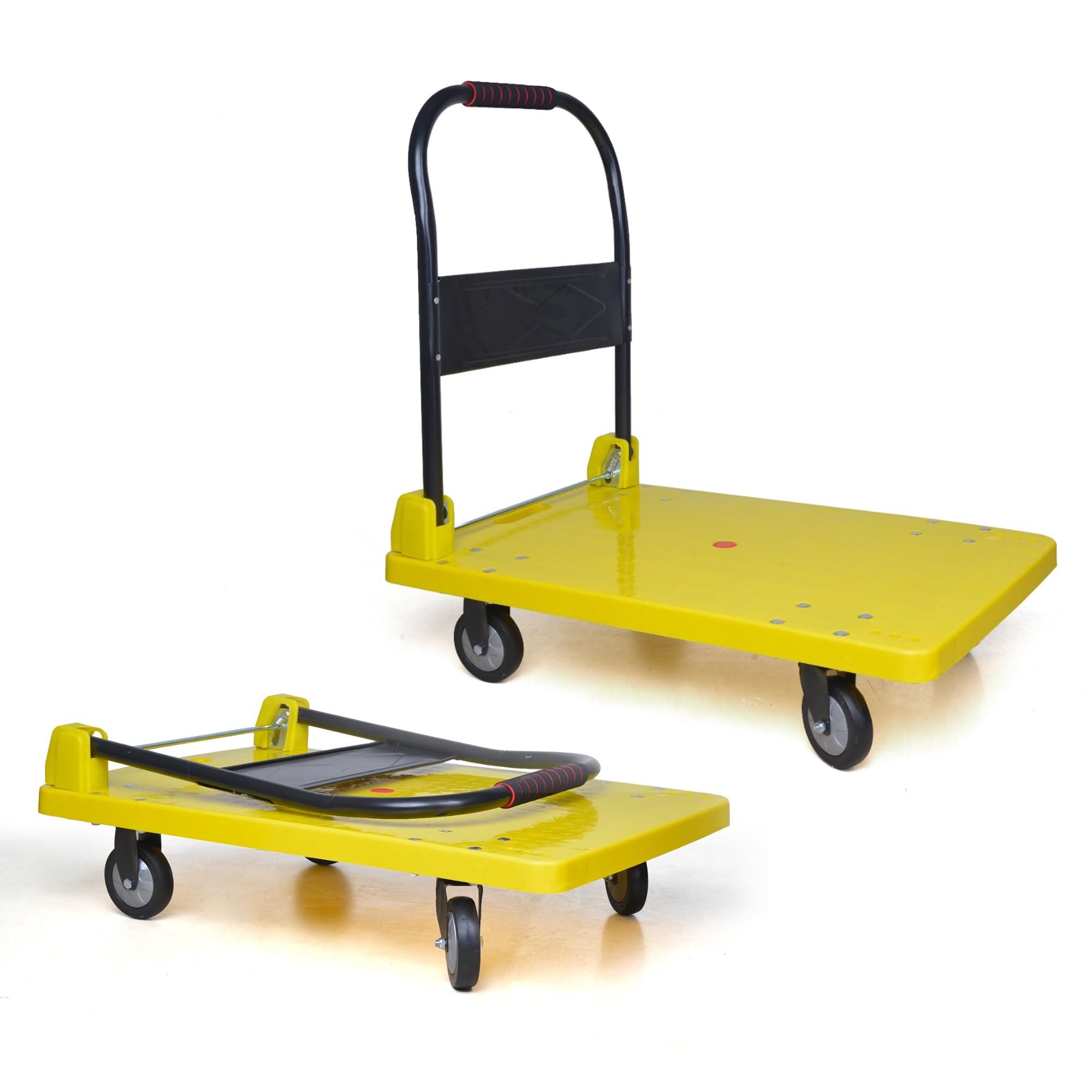 BonKaso 150Kg Heavy-Duty Platform Trolley | Foldable Metal Hand Truck with 360° Rotating TPR Wheels & Cushioned Grip Handle | Industrial, Warehouse, Office & Home Use (68.5x47x77.5cm) Yellow-image-38
