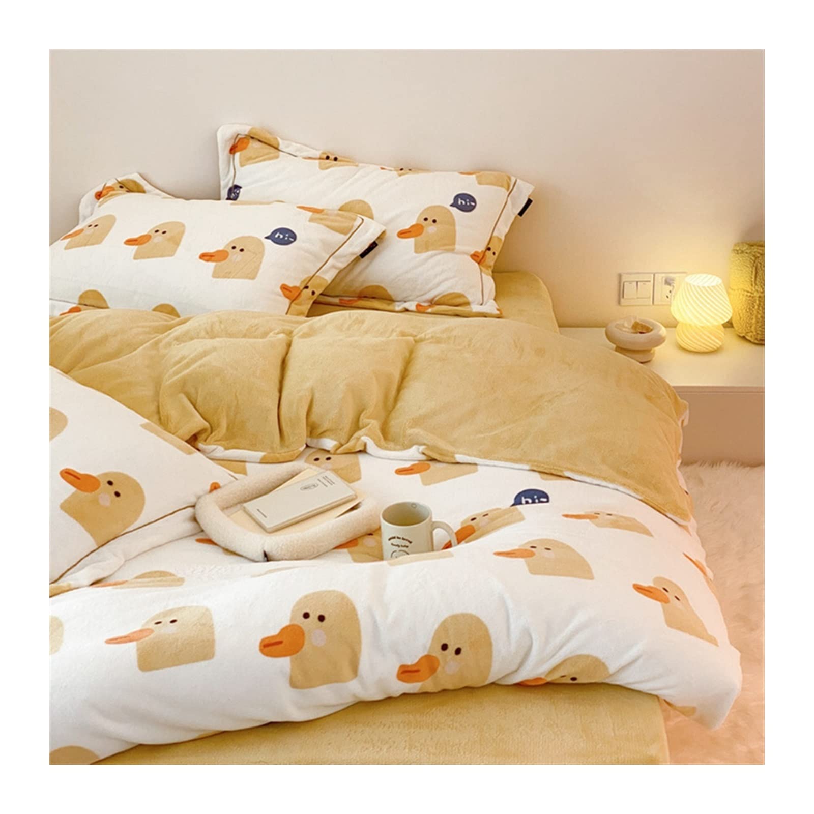 Housse de couette en velours de coton chaud : parure d'hiver lit double motif vache