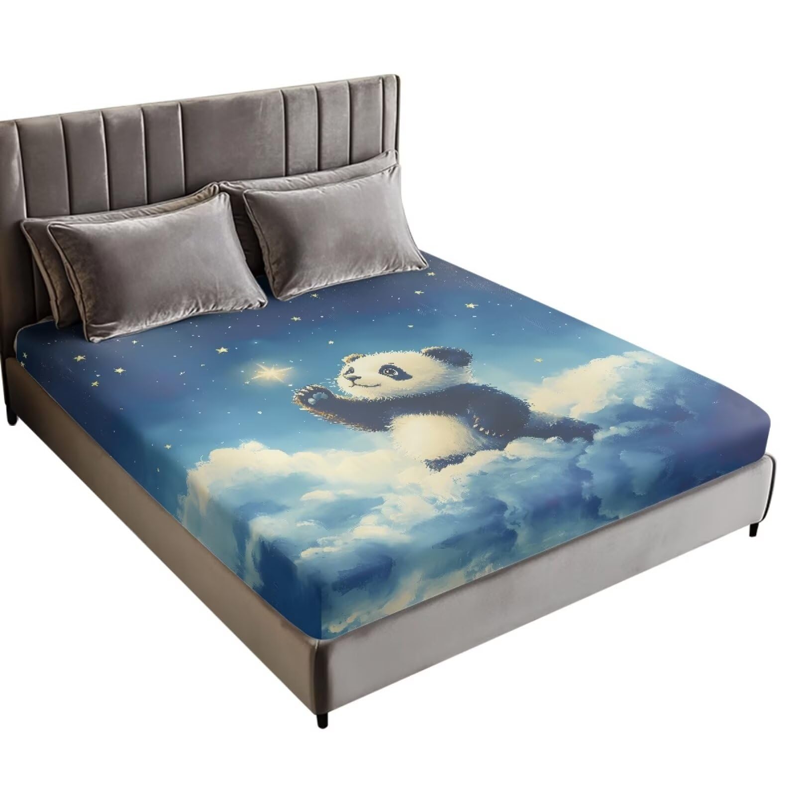 Maiyoinou Panda Sky Bed Sheets for Boys Girls Child Teens Durable Easy to Clean Bedding Fitted Sheet Deep Pocket Up to 16