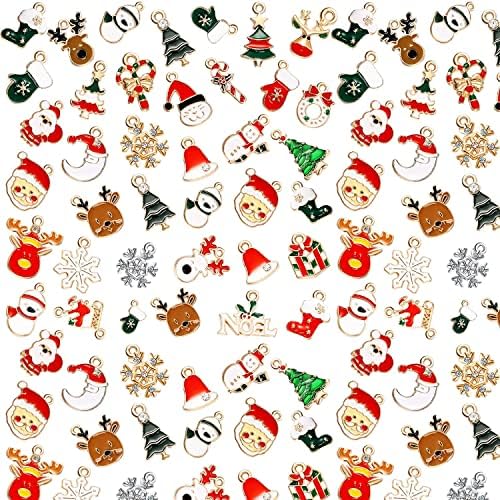 150 Pieces Christmas Pendant Charms for Jewelry Making Christmas Charms Bulk Xmas Tree Reindeer Snowman Enamel Metal Charms Set for Bracelet Necklace Earring DIY Crafts Jewelry Making Decorations