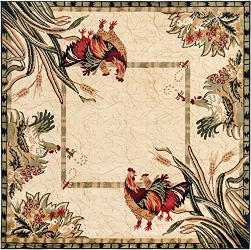 Image of Unique Loom Barnyard Collection Area Rug - Farm (6' 1 inch Square, Cream / Black)