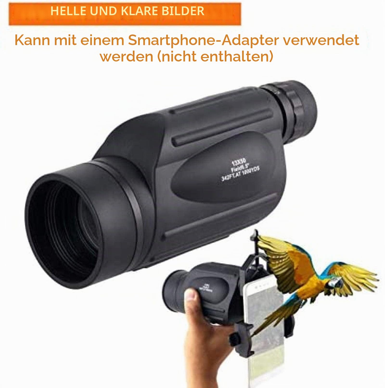 Monokular-Teleskop für Erwachsene – 13 x 50 High Power HD Optik Zoom Monokular Teleskop für Smartphone, klares FMC BAK4 Prisma wasserdichtes Monokular für Vogelbeobachtung, Camping, Konzert, Match
