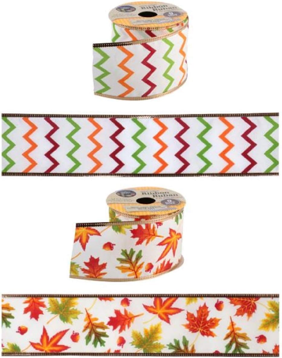 Autumn Fall Harvest Wire-Edge Fabric Ribbon, 14-roll Set (Total 42 Yards)