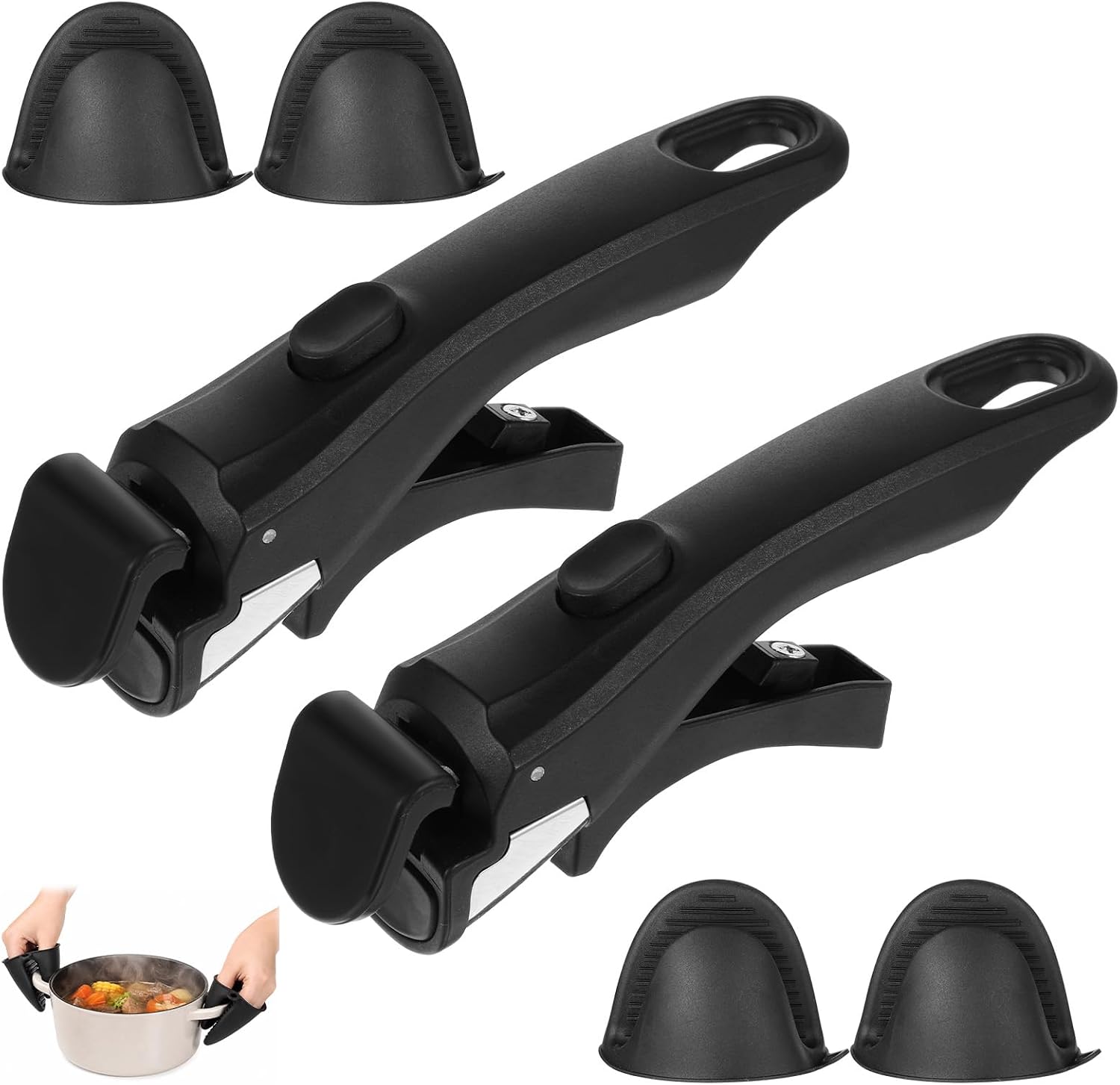 Removable Handle, Detachable Pot Handle With Silicone Oven Mitts, Universal Pan Handles, Replacement Handles For Pots And Pans, Heat Resistant, Fits All Cookware, Black