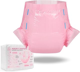 Littleforbig Adjustable Tapes Adult Diaper 10 Pieces - ABDry Ultra Absorbent Diapers 6500 mL Pink (Medium 28"-38")