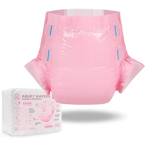 Littleforbig Adjustable Tapes Adult Diaper 10 Pieces - ABDry Ultra Absorbent Diapers 6500 mL Pink (Large 36"-48") - Pink - Large