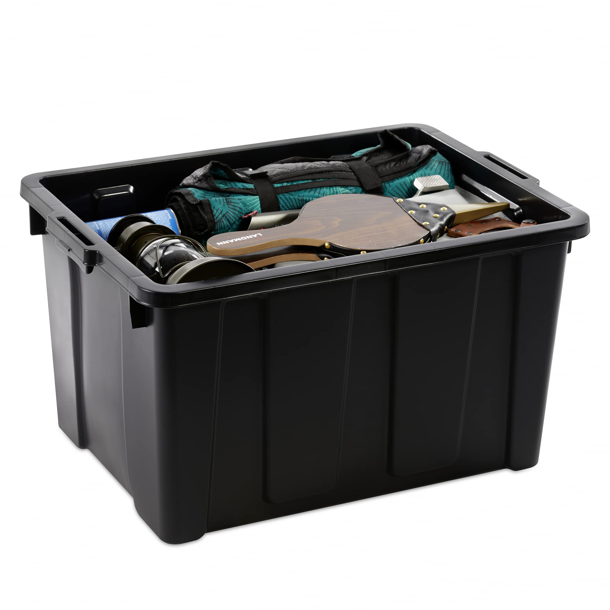 Iris Ohyama, Caisse Rangement avec Couvercle Robuste, 68L, Lot de 4, Rouge, Compact, Durable, Empilable, pour Garage, Etagères, Déménagement, Plastique, Boite a Outils, Bac de Rangement, DDSKT-700