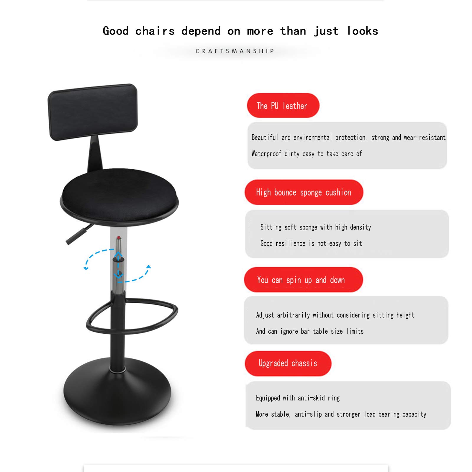 Sgabello da Bar Girevole Regolabile in Altezza,Schienale Alto,Sgabello da Bar Moderno E Semplice,Adatto per Soggiorno Bar,Portata 140kg,Sono Disponibili più Modelli