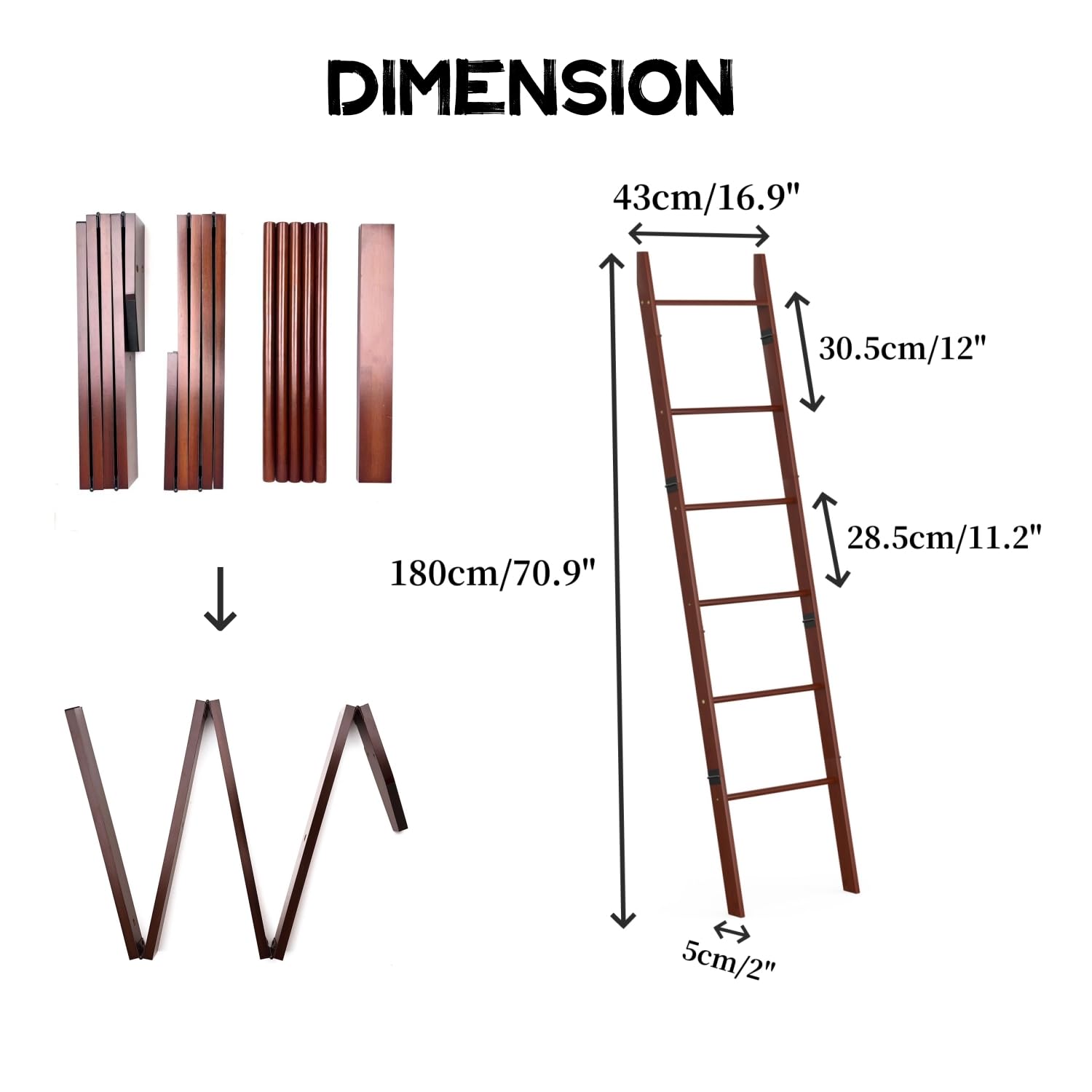 BAMBANG 6-Tier Blanket Ladder for Living Room Blanket Quilt Ladder Rack Rustic Decorative Towel Holder - Image 3