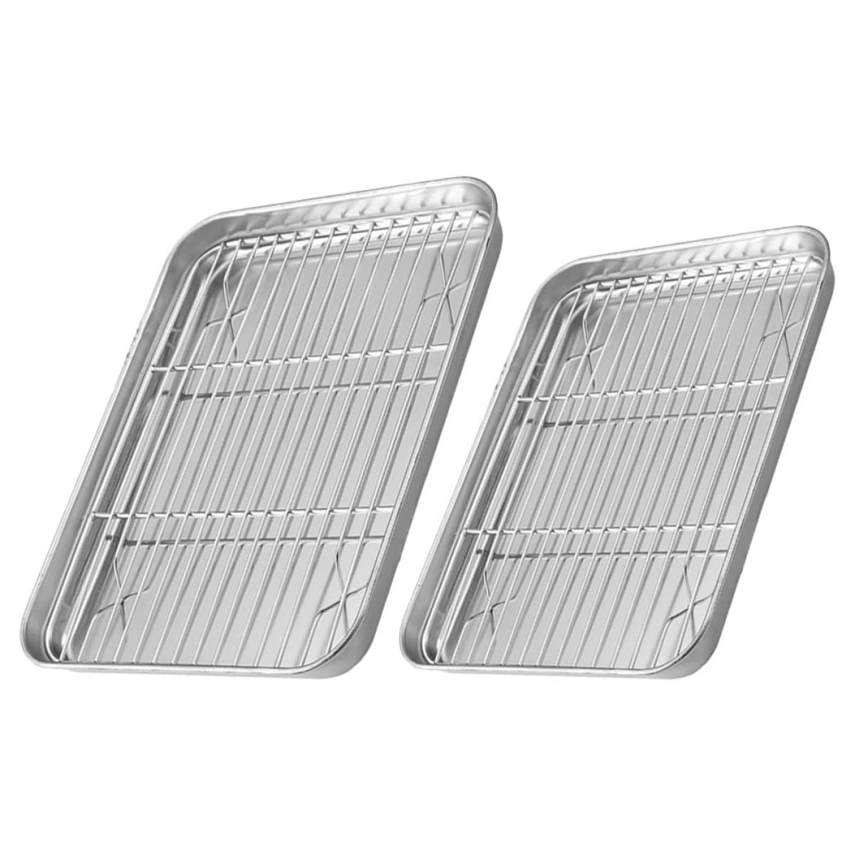 Bandejas para Hornear de Acero Inoxidable Juego de 2 con Rejilla de Enfriamiento Duraderas y Versátiles para Cocinar Pan, Galletas y Carnes en Cocina