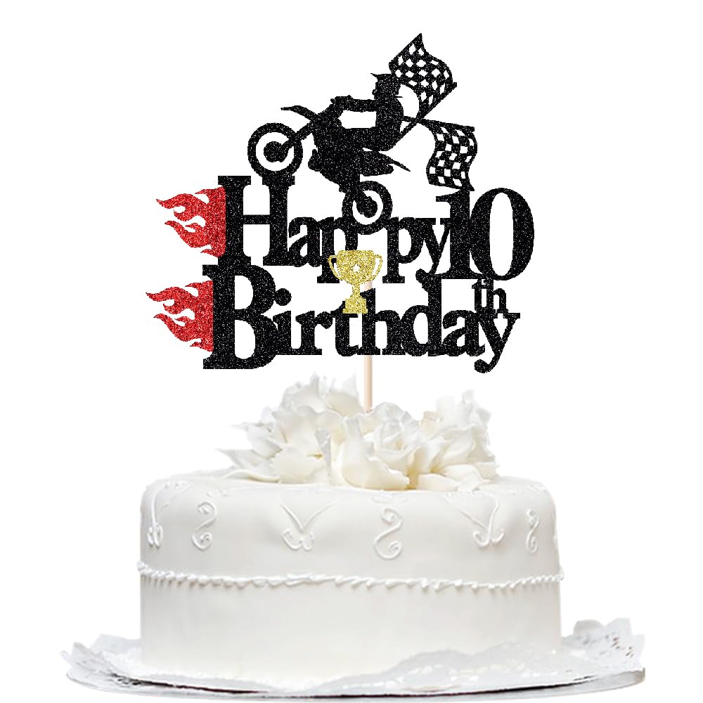 Bekaterea Motorcycle Happy Birthday Cake Topper， Motocross Racing-Themed Birthday Parties,motorcycle lover party decorations for boys and girls cake