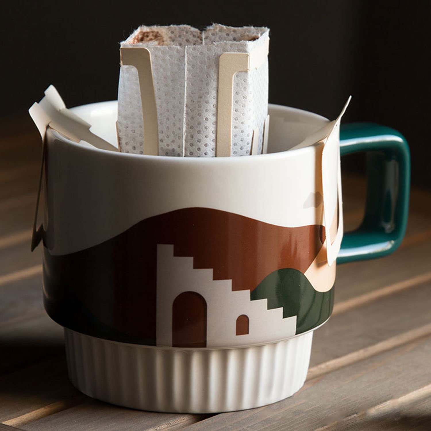 Tazas de café de porcelana con asa, juego de 4, 12 onzas