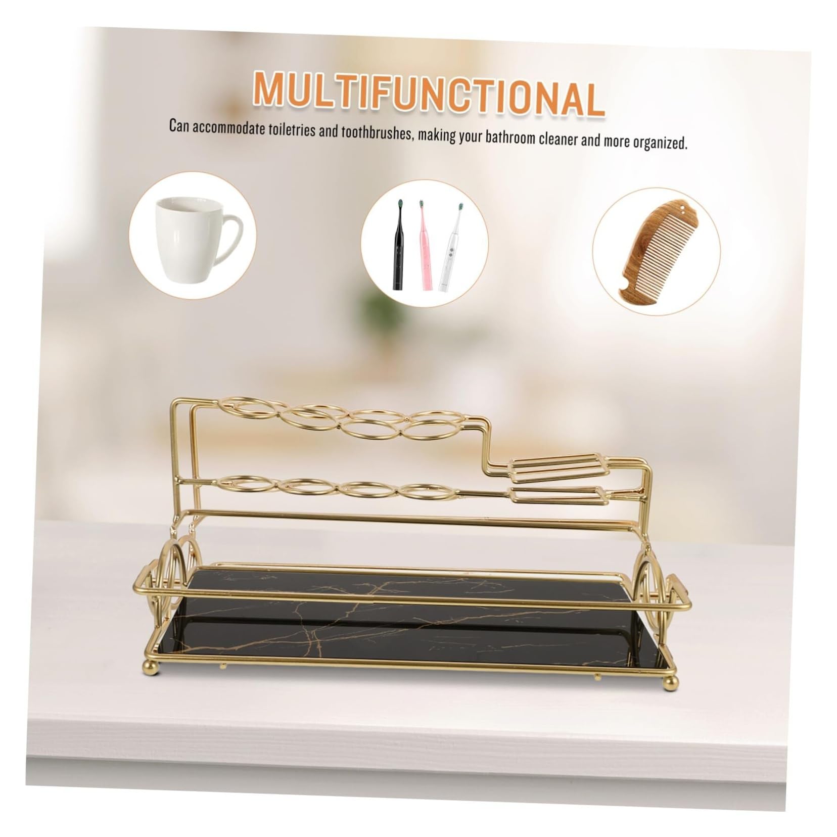 Soportes para cepillos de Dientes Estante de Almacenamiento encimera for baño, Organizador Multiusos for Cepillo Dientes Organizador de Accesorios(Black)