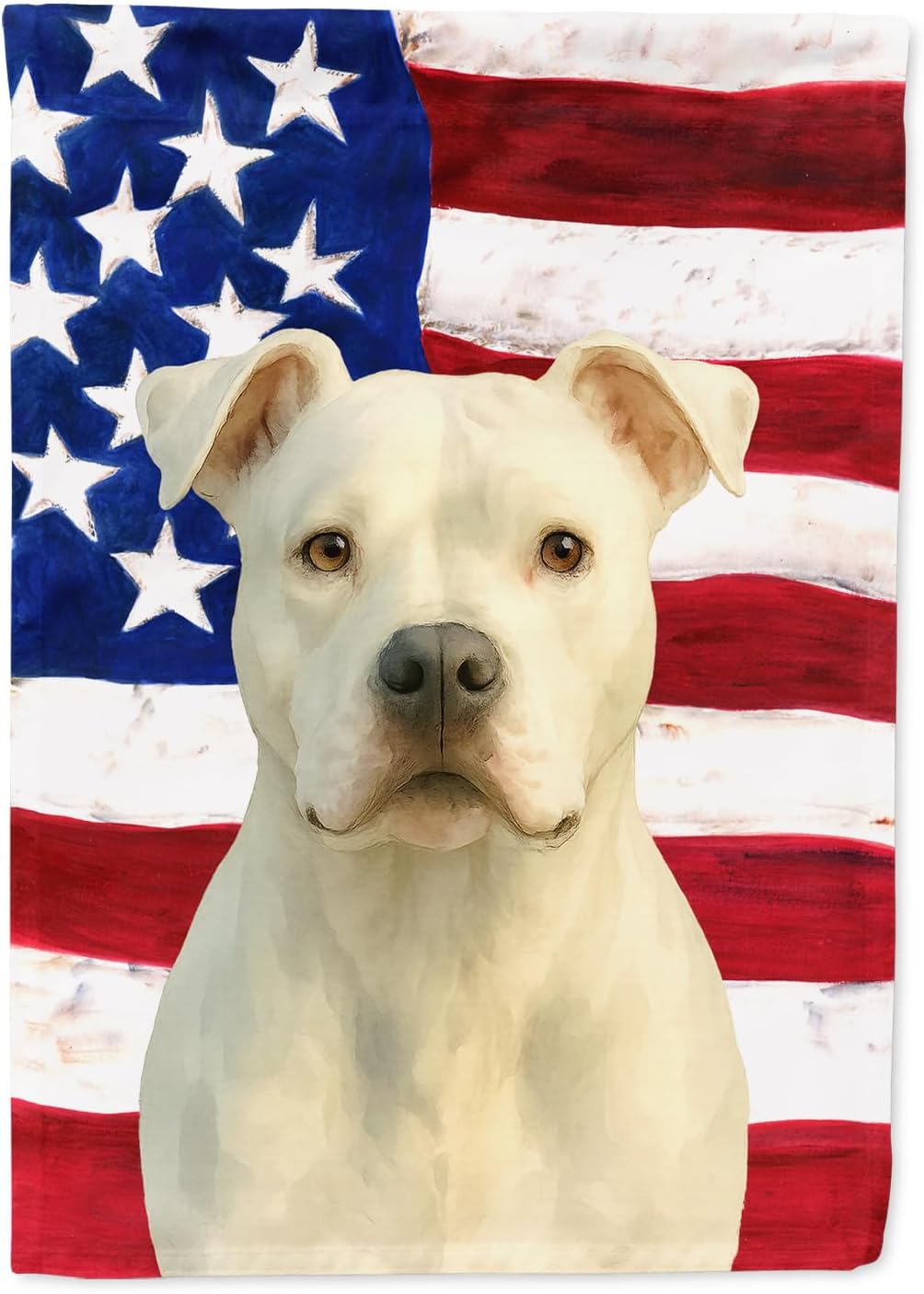 Caroline's Treasures White American Staffordshire Terrier American Flag House Flag Large Porch Sleeve Pole Decorative Outside Yard Banner Artwork Wall Hanging, Polyester, House Size, Multicolor