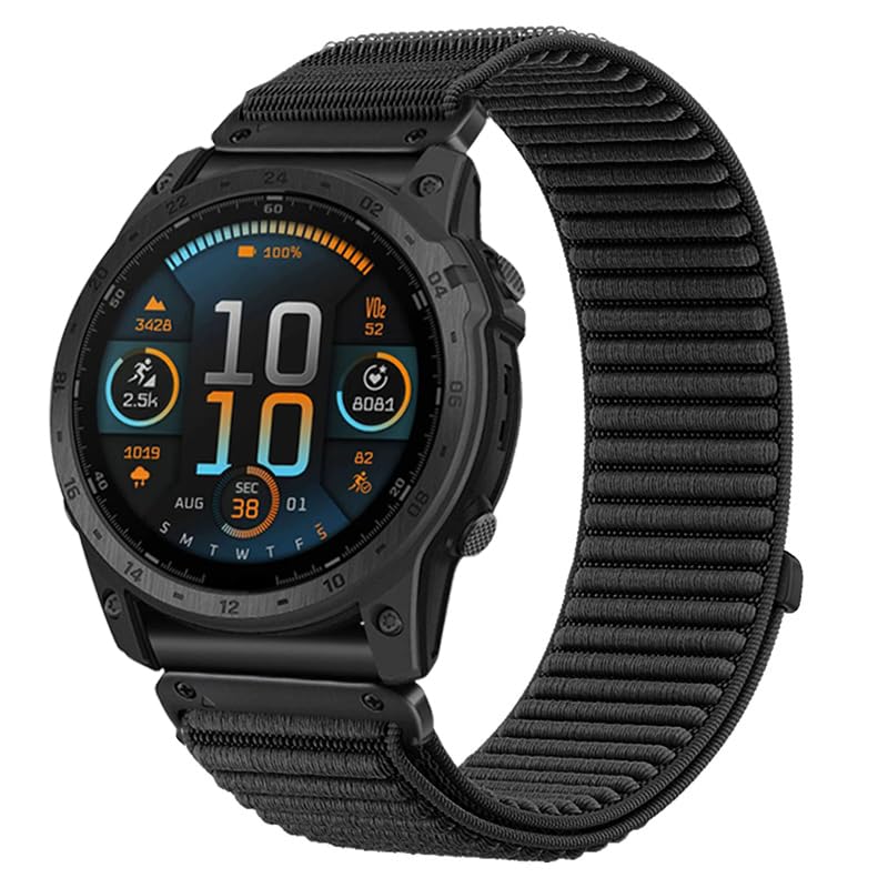 Panda Bobo Nylon Watch Strap compatible with Fenix 6/7/8, QuickFit 22mm Band for Forerunner 965/955/945/935, Instinct 2/3 (Black)