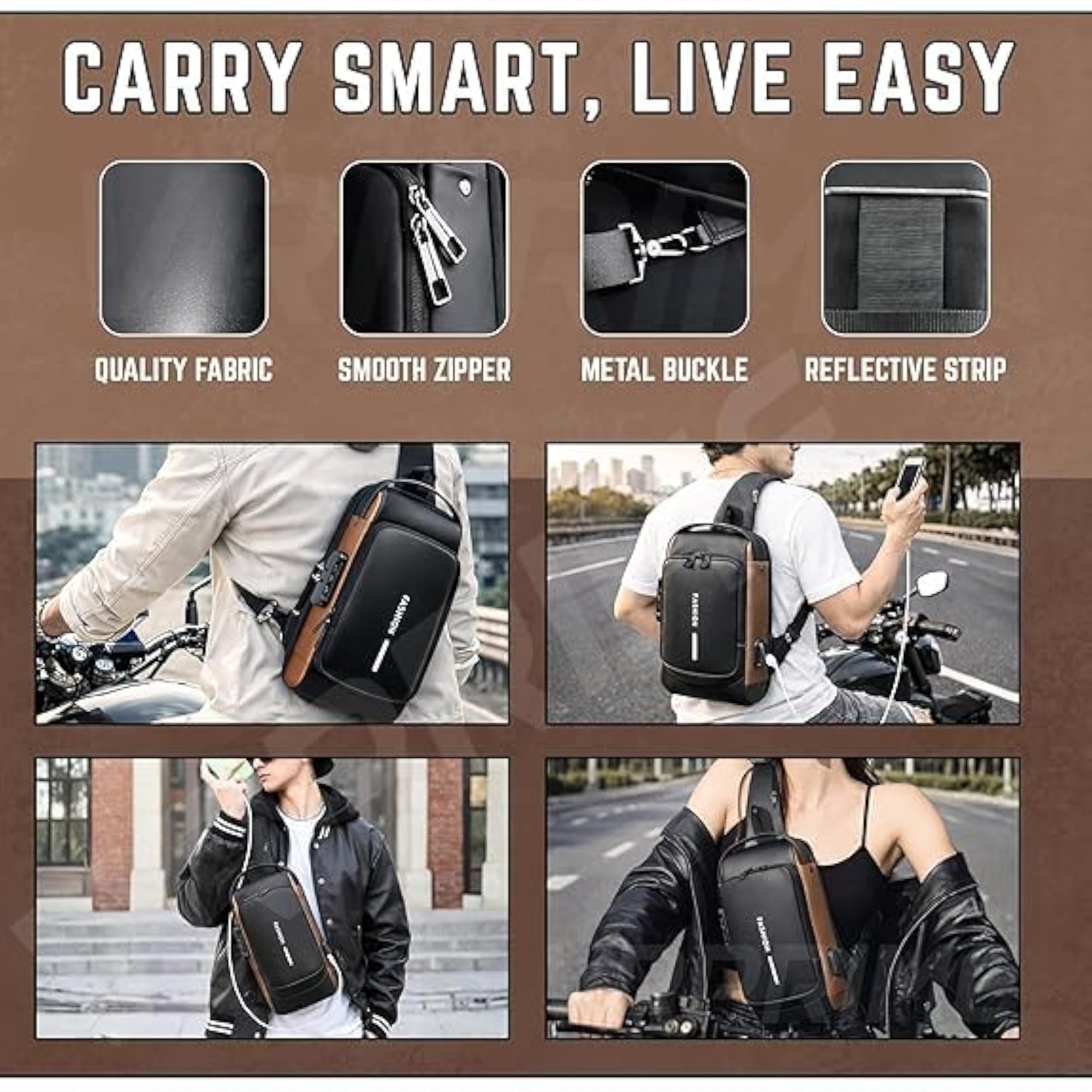 Crossbody Sling Bag Chest Backpack, Anti-Theft, Waterproof