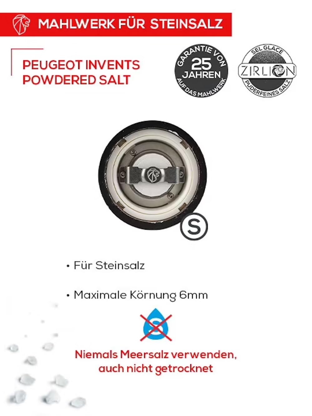 PEUGEOT - Salzmühle Paris u‘Select 30 cm - 6 voreingestellte Mahlgrade - Innovatives Zirlion-Mahlwerk für pulverfeines Salz - Aus PEFC-zertifiziertem Holz - Französisches Know-how - Weiß lackiert
