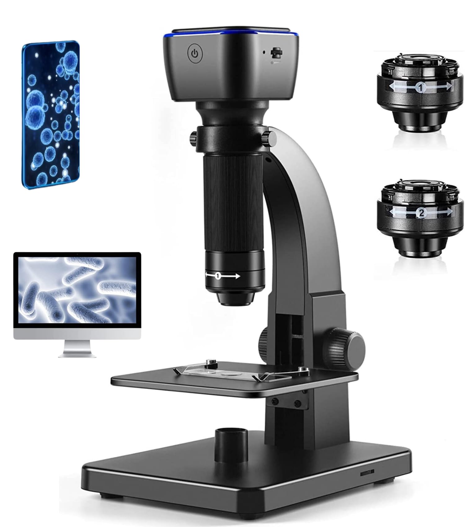Microscopio Digitale | Ingrandimento 50x-2000x | Wi-Fi e USB | Fotocamera 5 MP e 12 MP | 11 Luci LED | Batteria Ricaricabile | E-Book Microscopia Adulti Incluso