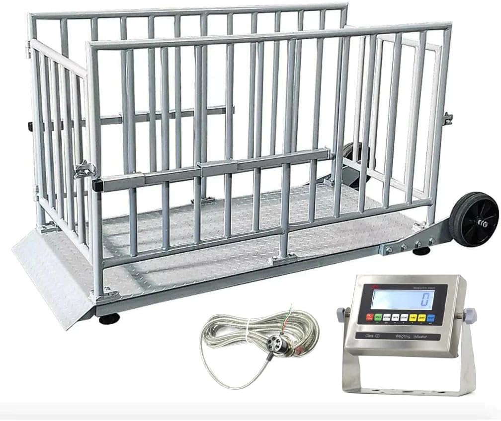 Liberty LS-930 (60” x 30”) Portable Livestock Scale – 2000 lb x 0.5 lb Capacity Cage System – Heavy Duty Animal Scale with Indicator, Casters & Ramps for Cattle, Sheep or Goat Weighing
