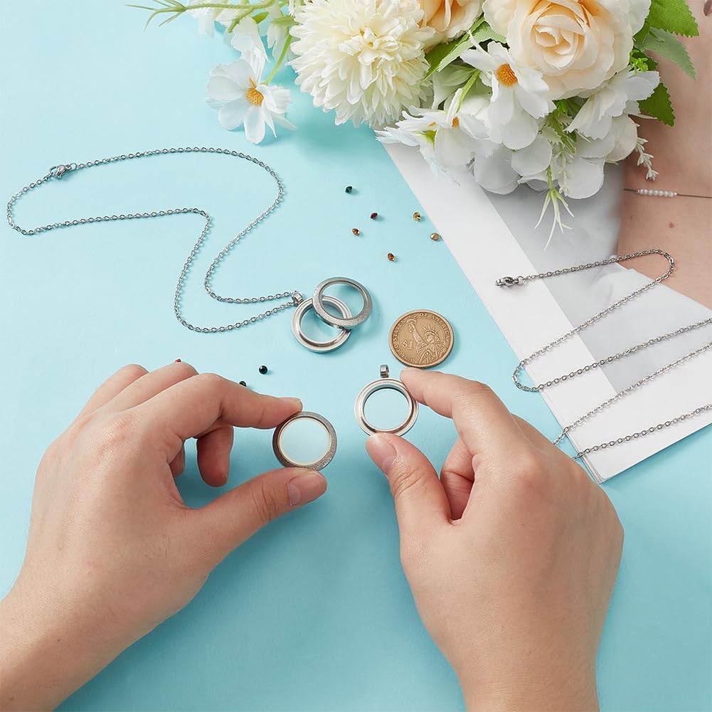 UNICRAFTALE 2 Sets Matte Memory Locket Pendant Necklace Stainless Steel Floating Charm Photo Living Memory Pendant Glass Photo Frame Locket Pendants for DIY Wedding Bouquet Jewelry Making Inner diameter 18mm - Image 5