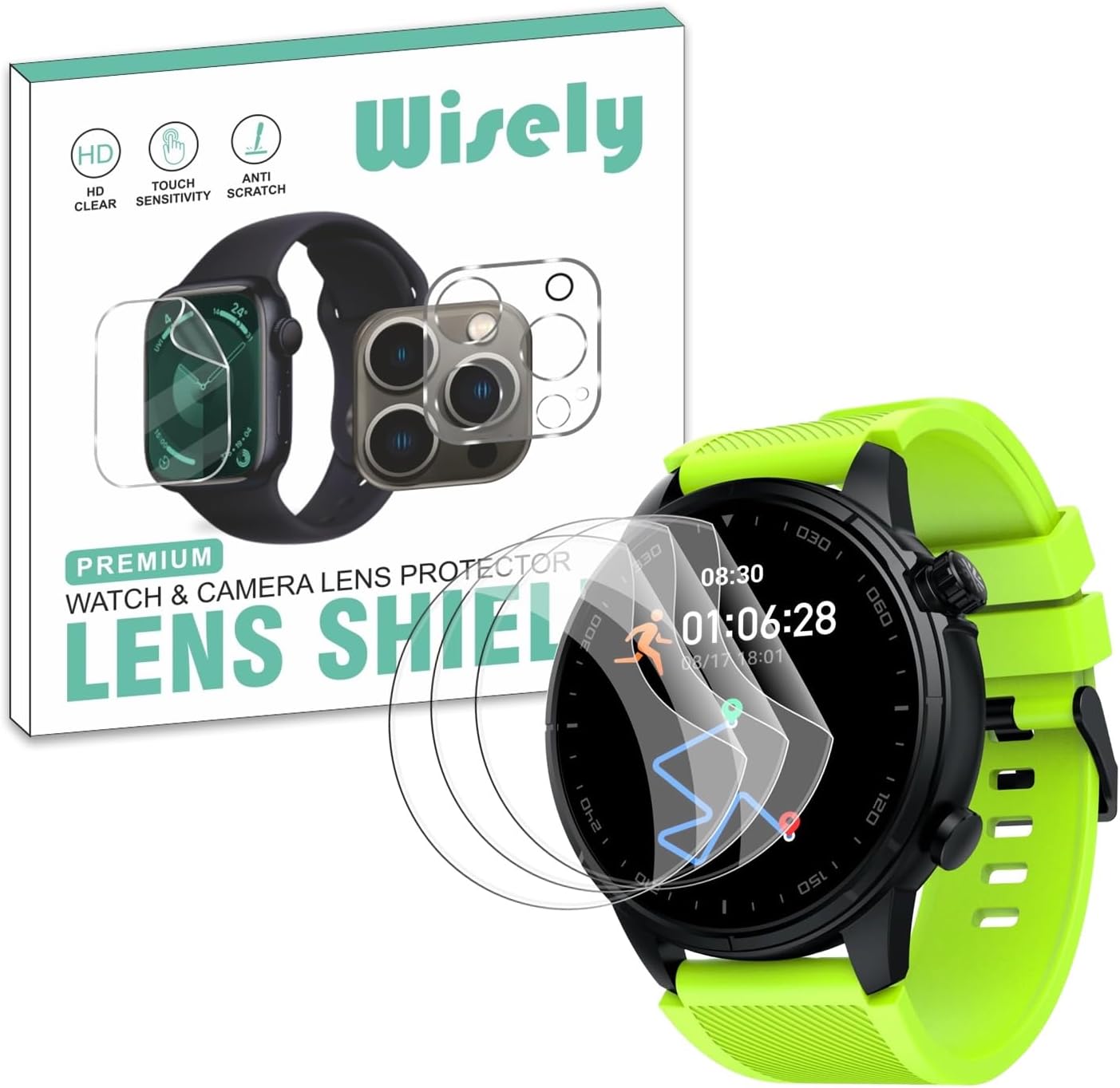 Wisely |3pcs| Screen Guard Protector For Cult sport Sprint Smartwatch |1.43"| Bubble Free, Easy installation kit, Clear HD, Full Cover