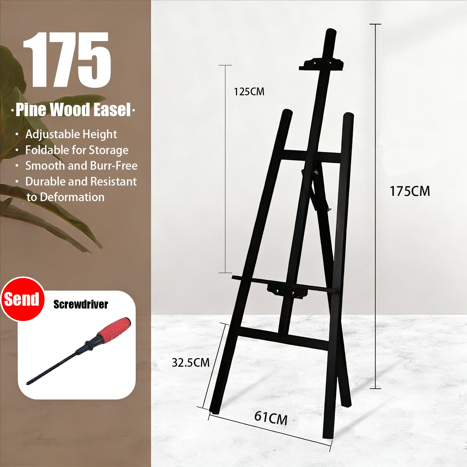 2PCS Caballete Madera,Caballete de madera natural negra de 175cm,soporte profesional para lienzos,adecuado para niños y adultos,apto para pinturas acrílicas,al óleo,etc.,herramienta artística portátil