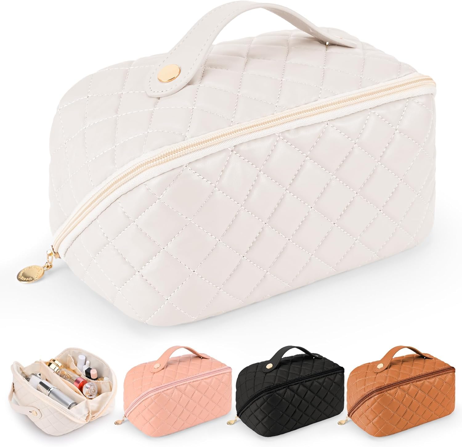 Travel Cosmetic Bag Women's Makeup Large Capacity Portable PU Leather Multifunctional Storage Organizer Bag (2. White)-picture-39